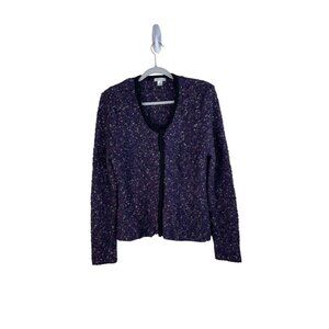Garnet Hill Womens Purple Knit Cardigan L Wool/Mohair Blend Long Sleeve Button-F